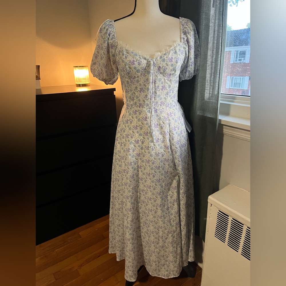 Nordstrom White and Purple Floral Midi Dress